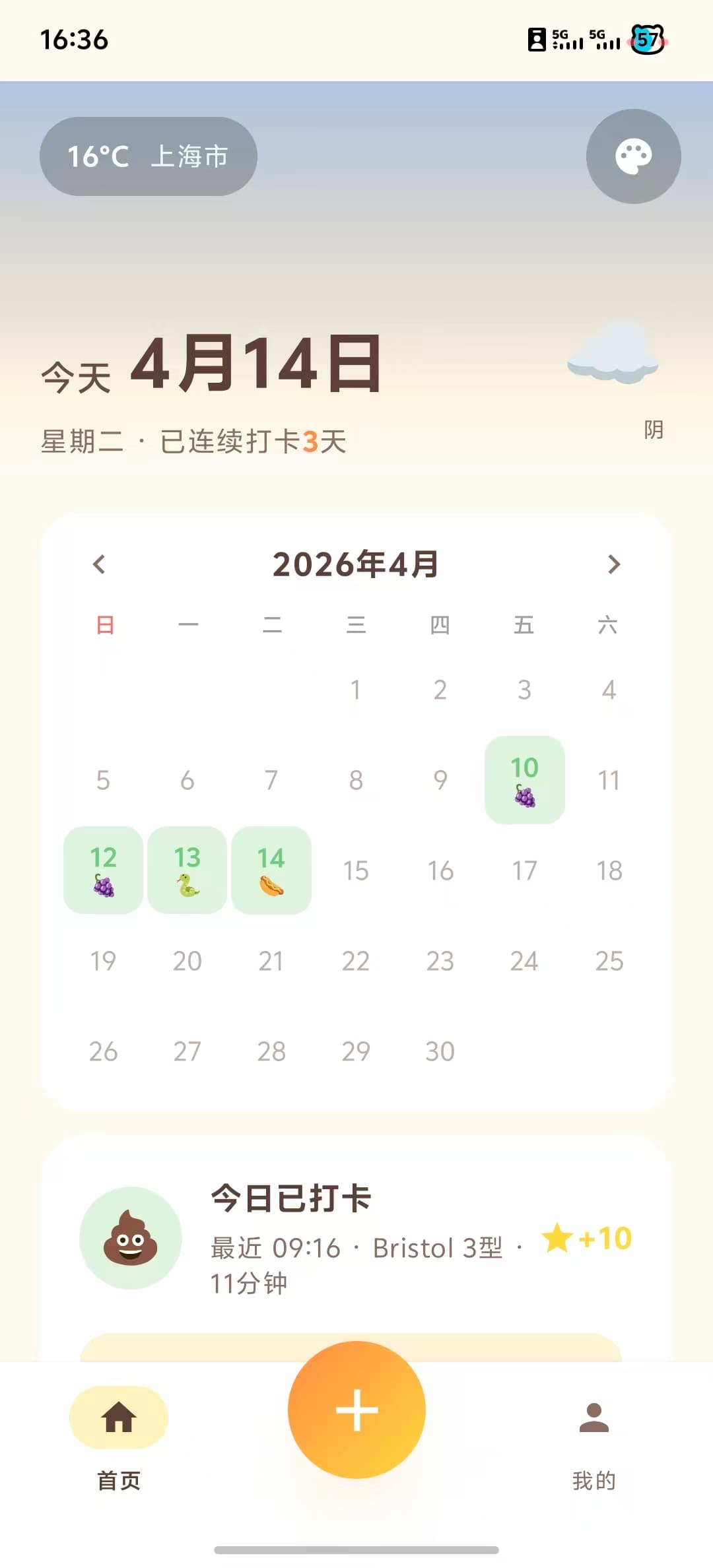 便便日记:首页今日概览与连续打卡激励